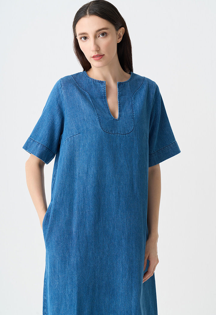 Choice Denim V-Neck Maxi Dress Blue