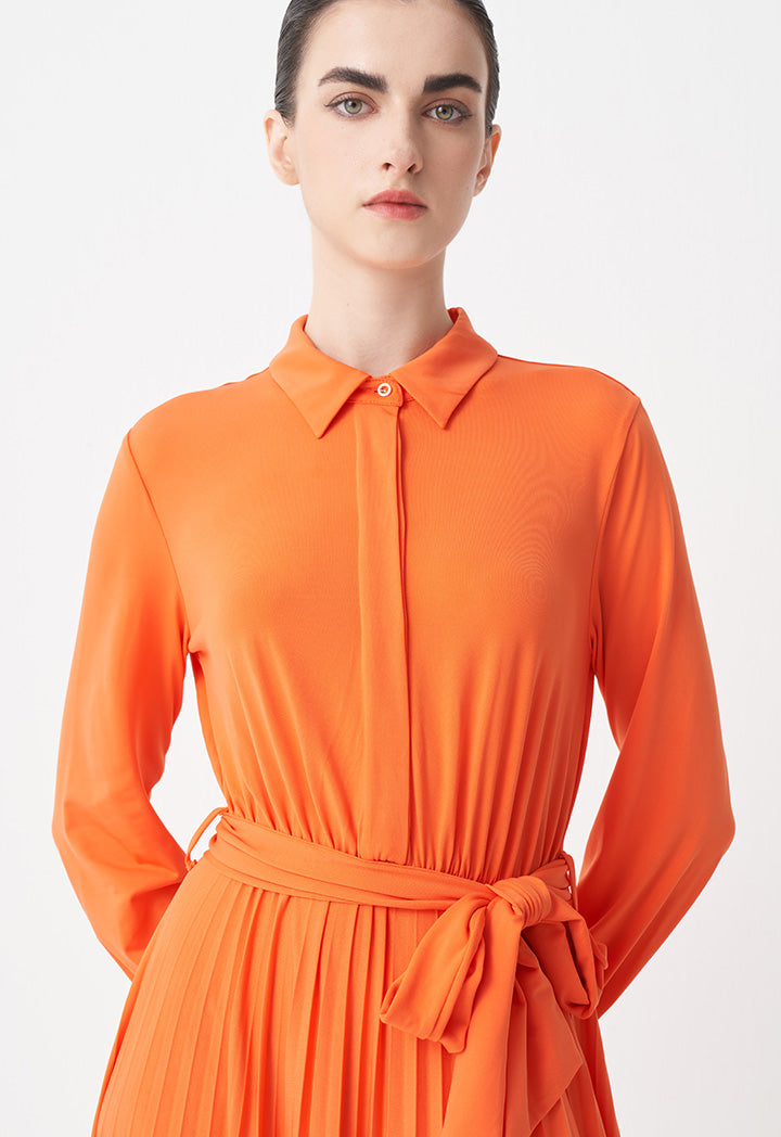 Choice Solid Half Button Maxi Dress Orange
