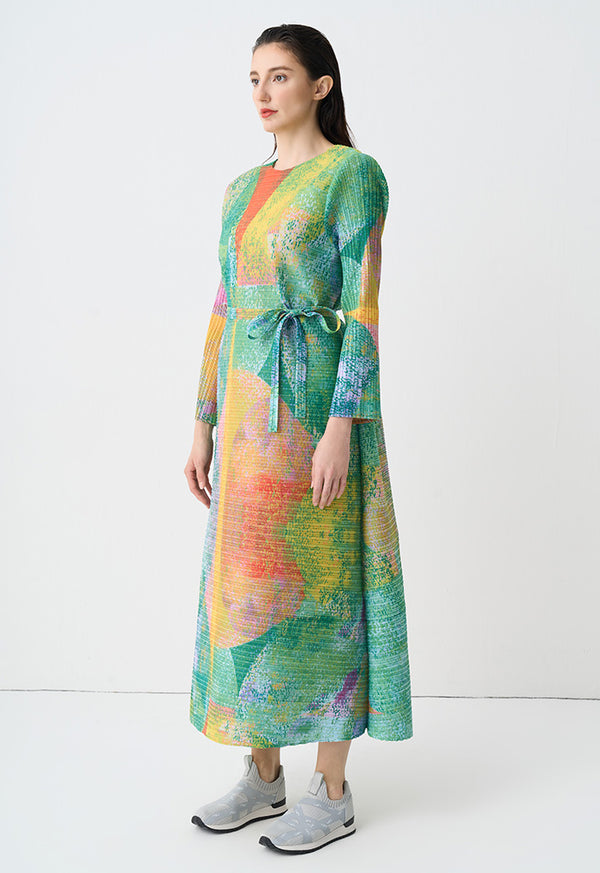 Choice Printed Pleated Belted Oversize Dress Print