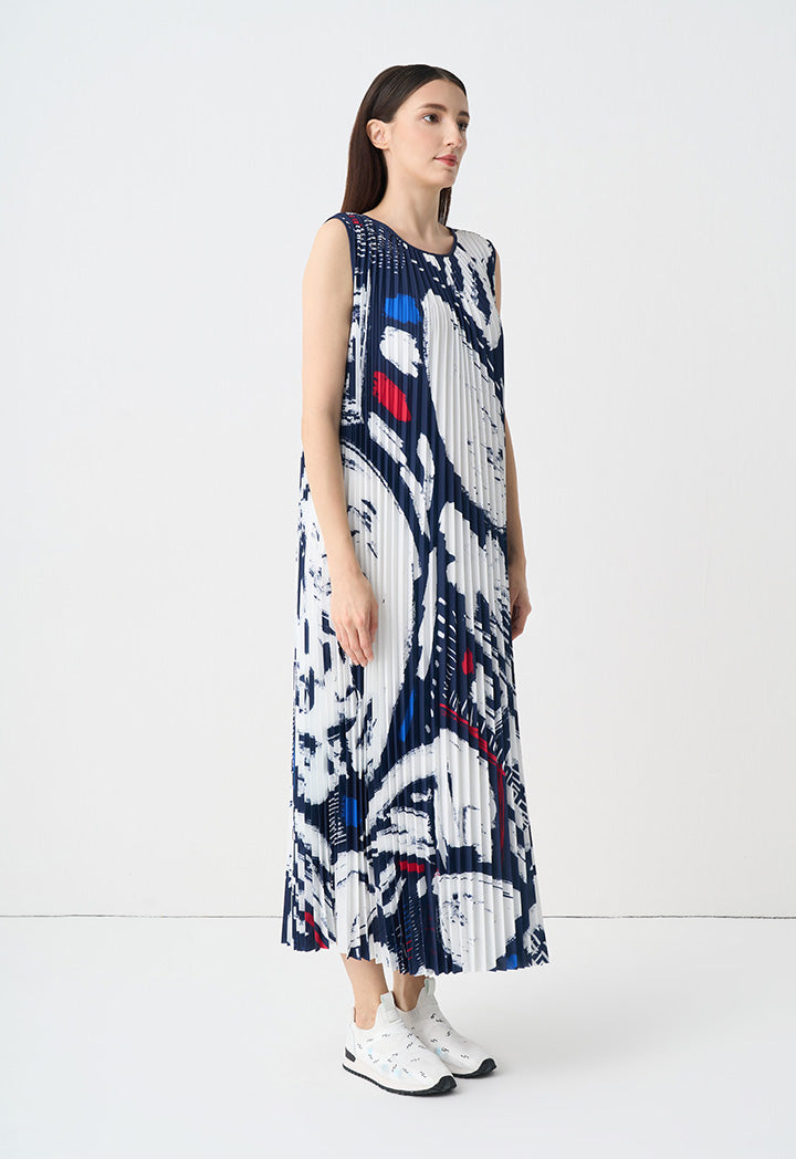 Choice Printed Pleated Sleeveless Maxi Dress Print