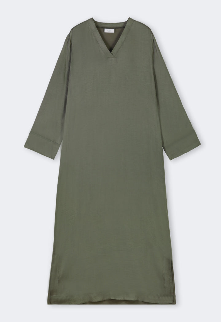 Choice V-Neck Solid Dress Olive