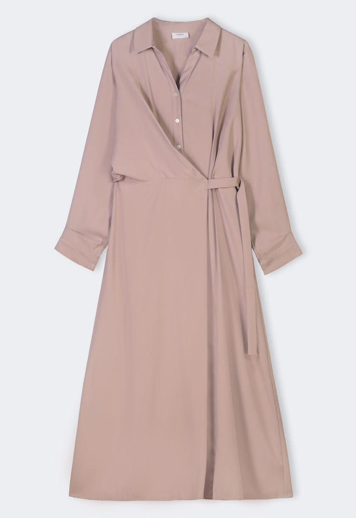 Choice Drawstring Waist Maxi Shirt Dress Vison