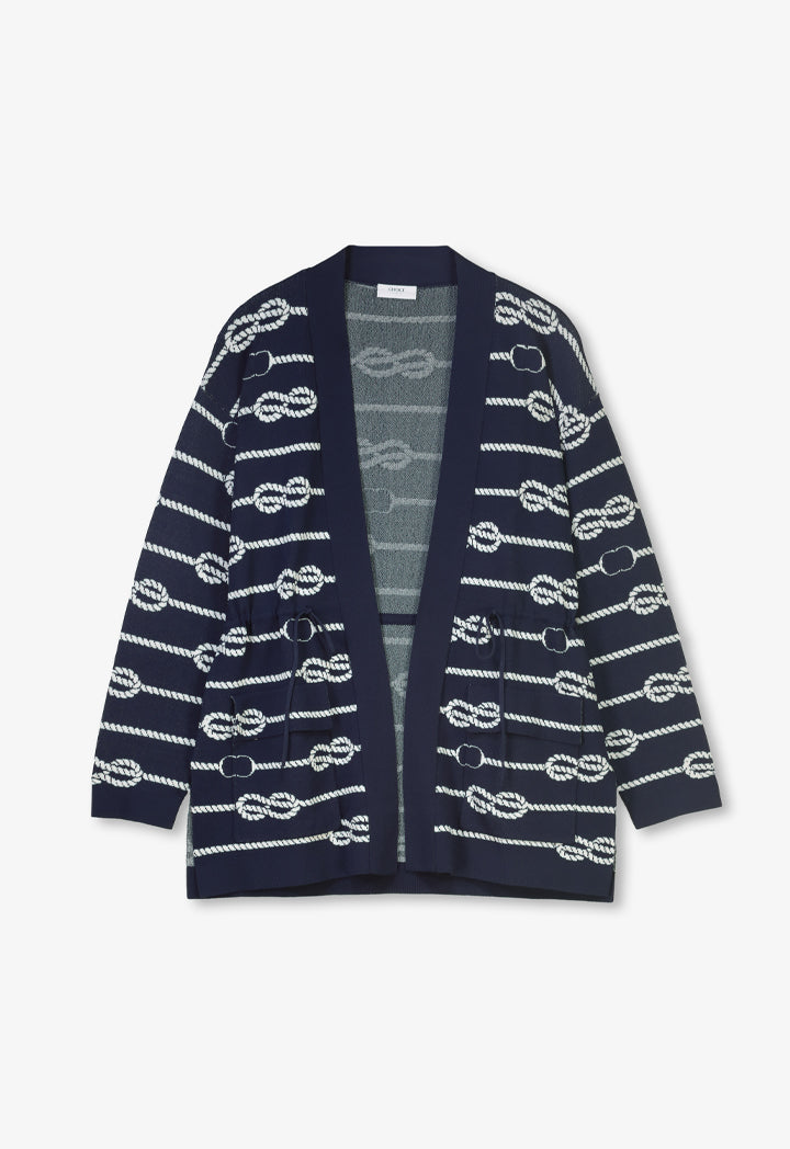 Choice Contrast Long Sleeves Knitted Monogram Cardigan Navy