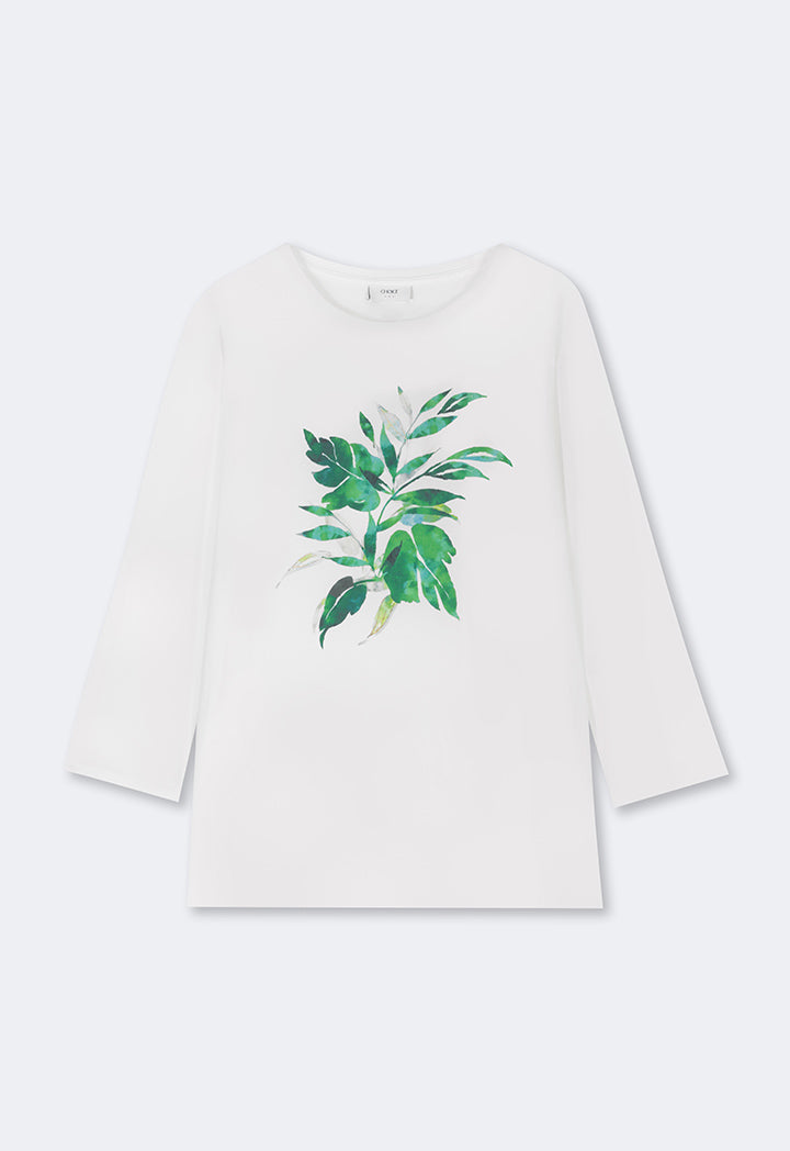 Choice Long Sleeve Printed Motif T-Shirt Off White