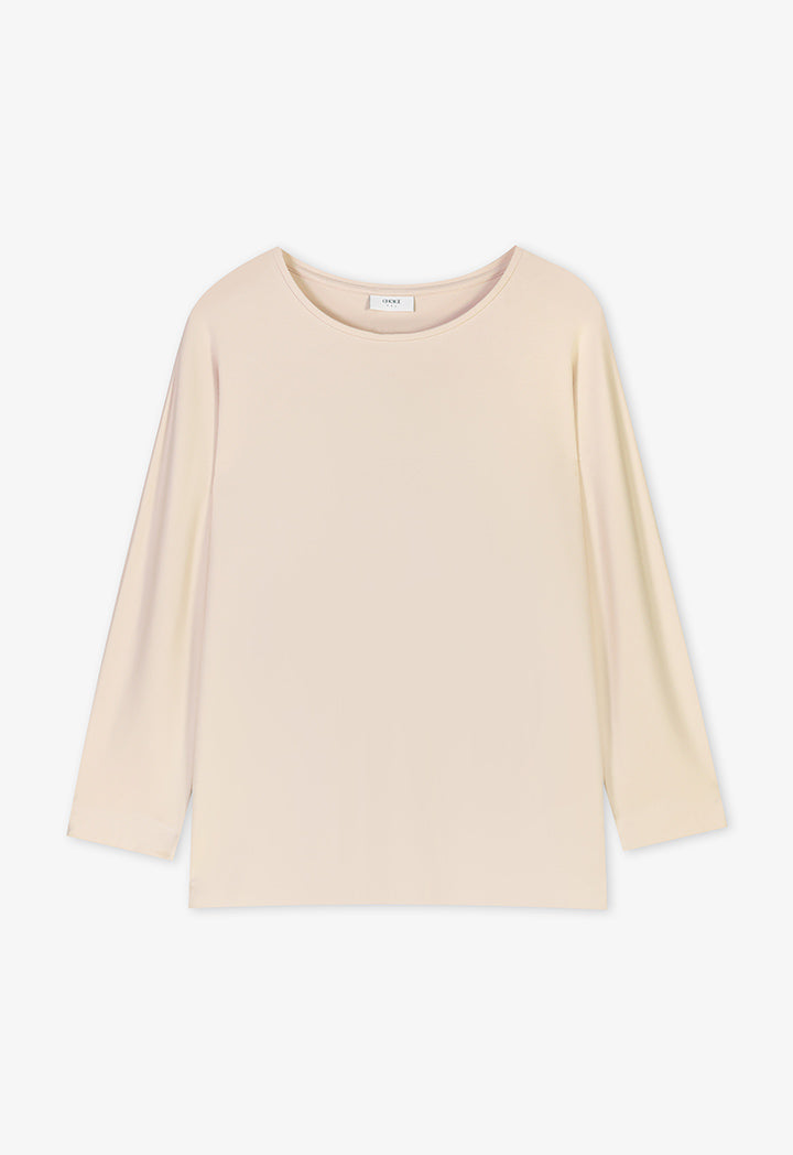 Choice Long Kimono Sleeve Basic Top Beige