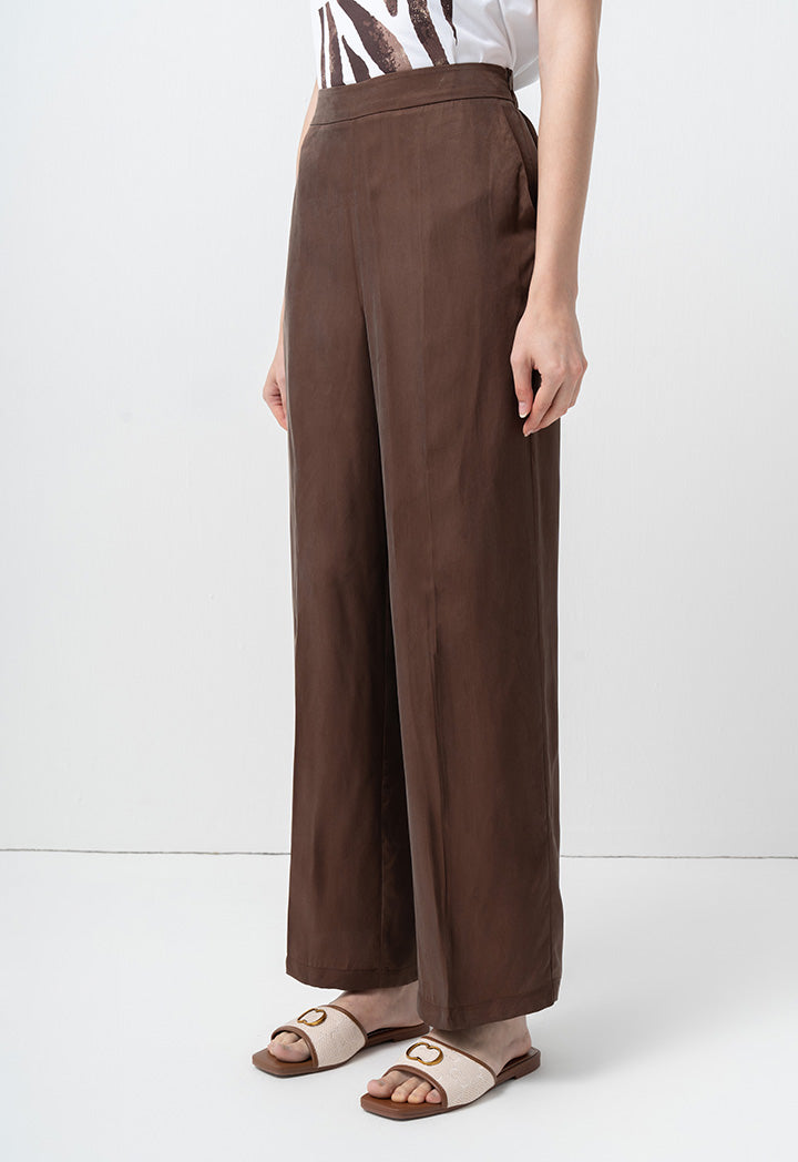 Choice Solid Wide Legs Trousers Brown
