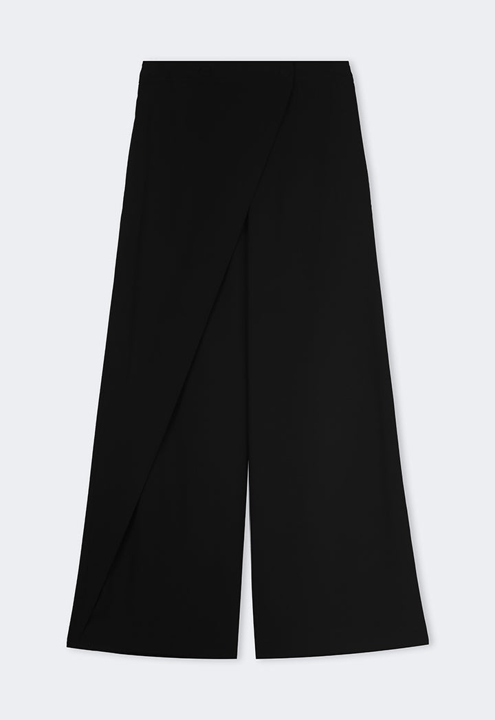 Choice Wrap Wide Leg Basic Trousers Black