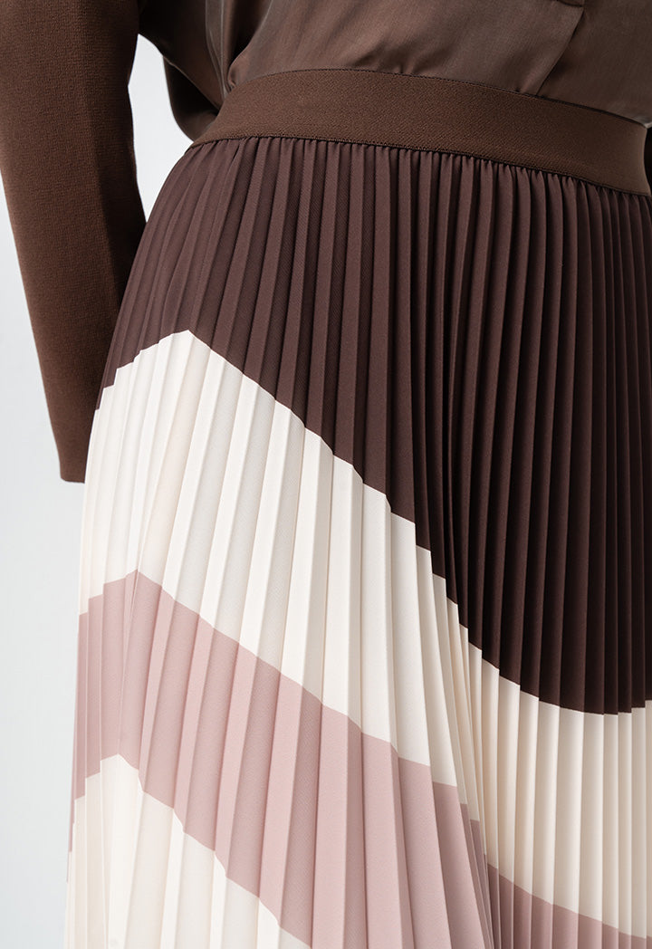 Choice Flared Color Block Pleated Skirt Multicolor