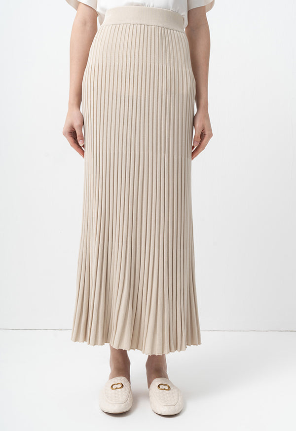 Choice Solid Pleated Textured Knitted Skirt Stone