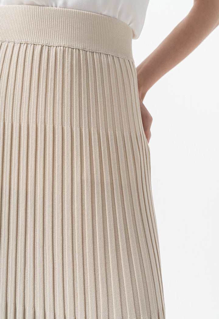 Choice Solid Pleated Textured Knitted Skirt Stone
