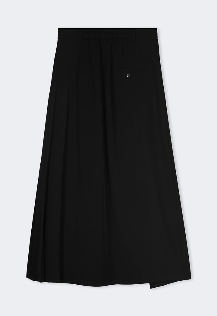 Choice Solid Pleated Flared Skirt Black