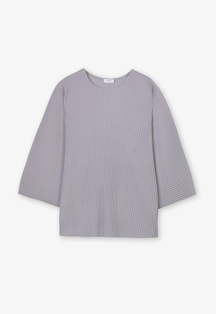 Choice Solid Pleated Long Sleeves Blouse Grey