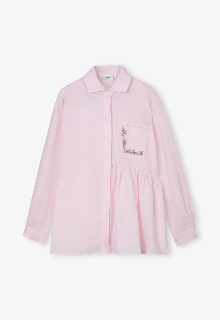 Choice Solid Embellished Rhinestones Shirt Pink