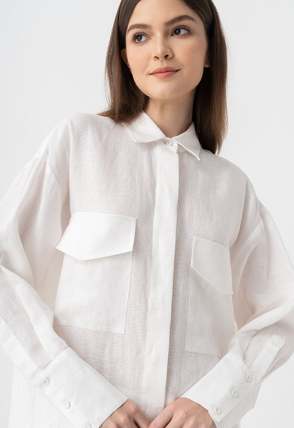 Choice Solid Oversize Long Shirt Off White