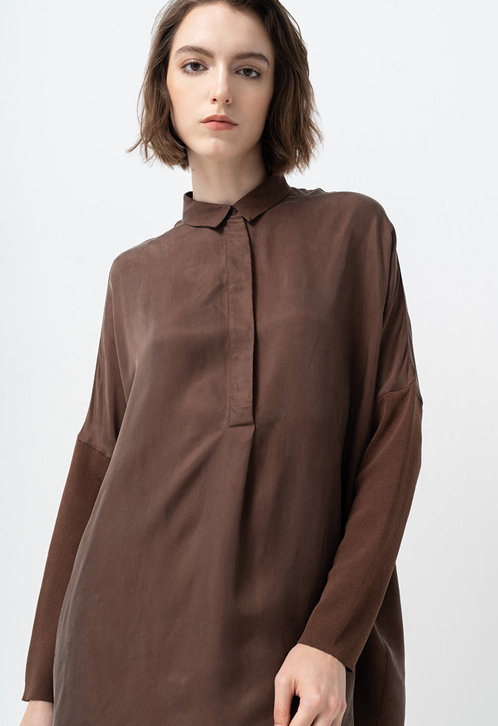 Choice Solid Oversized Drop Shoulders Shirt Brown