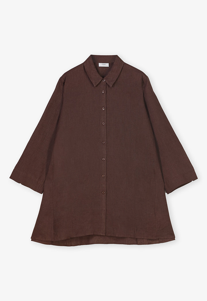 Choice Solid Long Sleeves Flared Shirt Brown