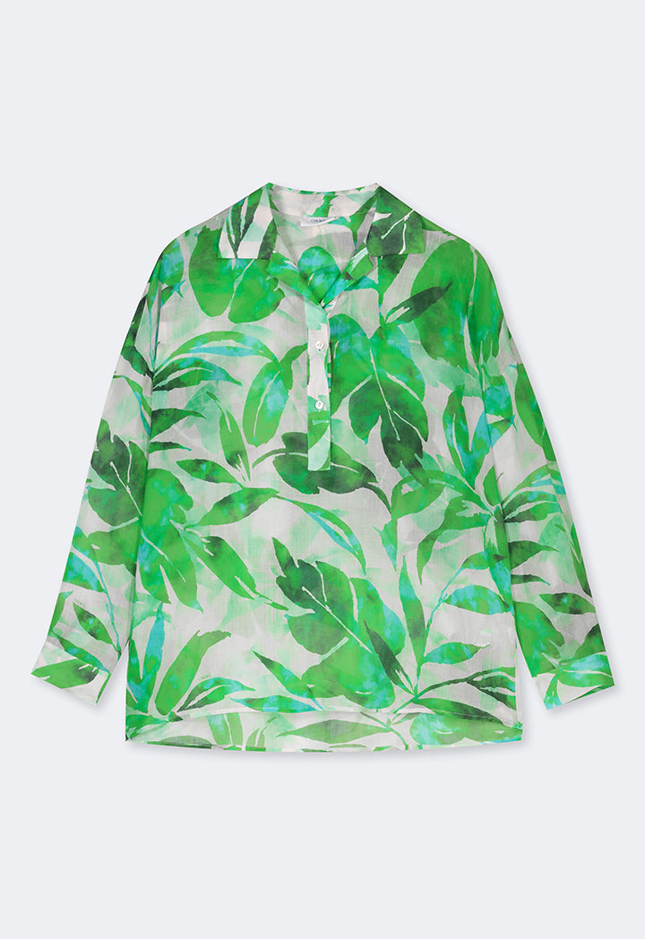 Choice Drop Shoulder Floral Print Shirt Green
