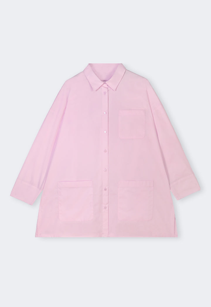 Choice Drop Shoulder Solid Shirt Pink