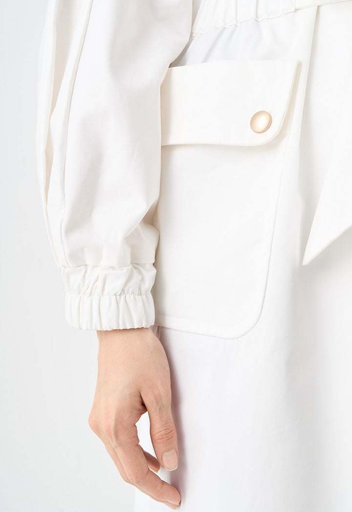 Choice Solid Double Breasted Belted Coat Offwhite
