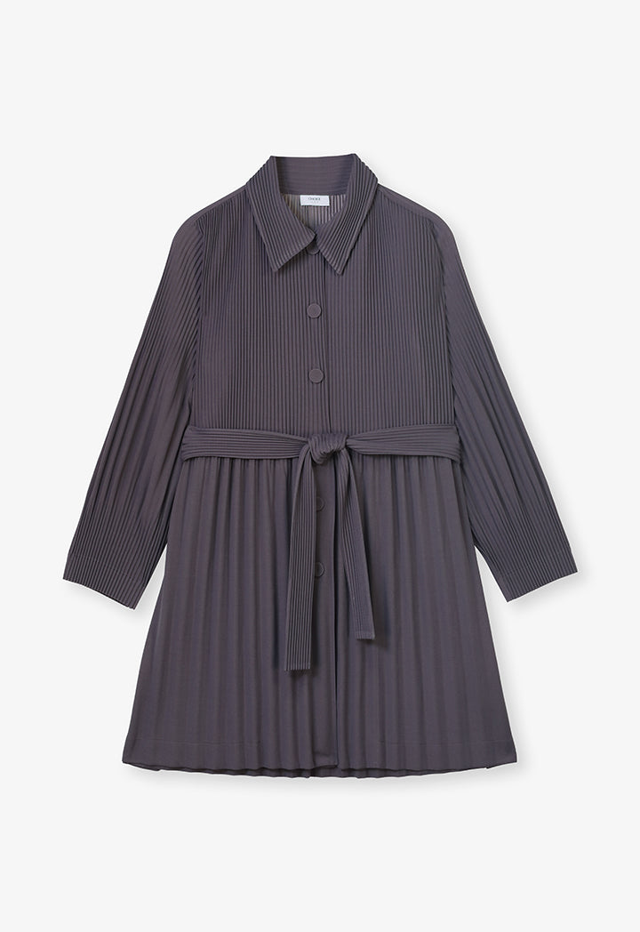 Choice Long Sleeves Pleated Belted Jacket Grey