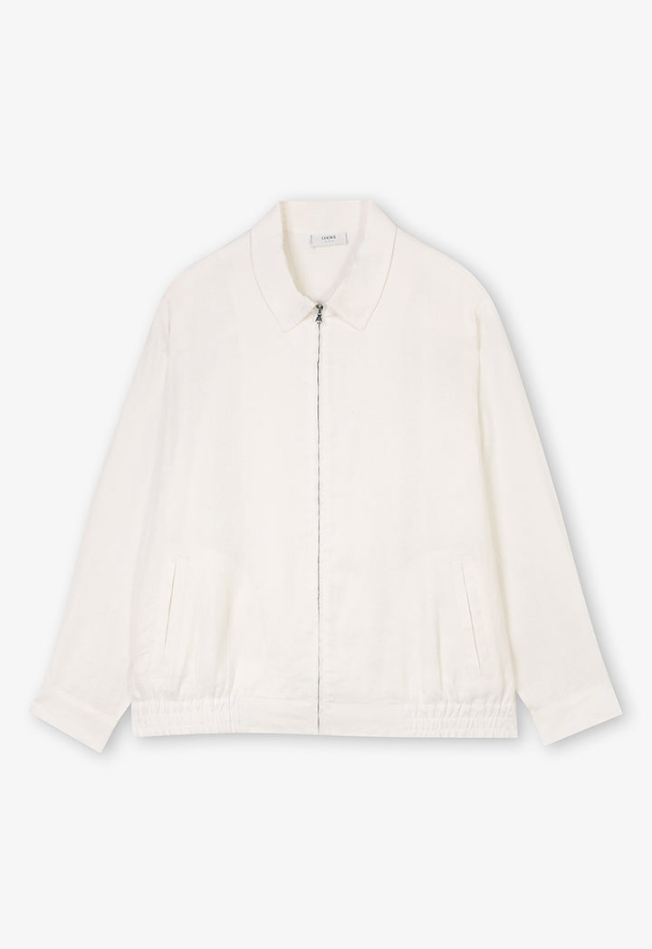Choice Solid Shirt Collar Jacket Off White