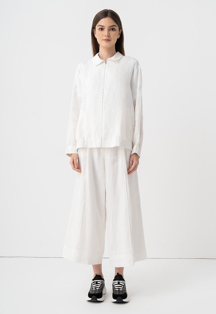 Choice Solid Shirt Collar Jacket Off White