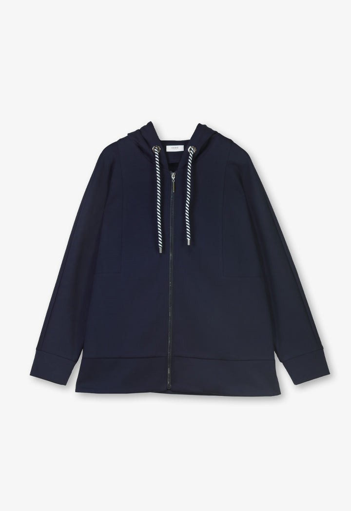 Choice Solid Hooded Long Sleeves Jacket Navy