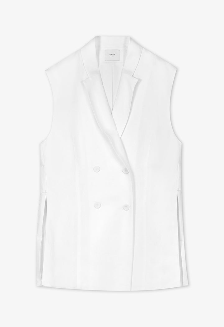 Choice Double Breasted Notched Collar Gilet Off White