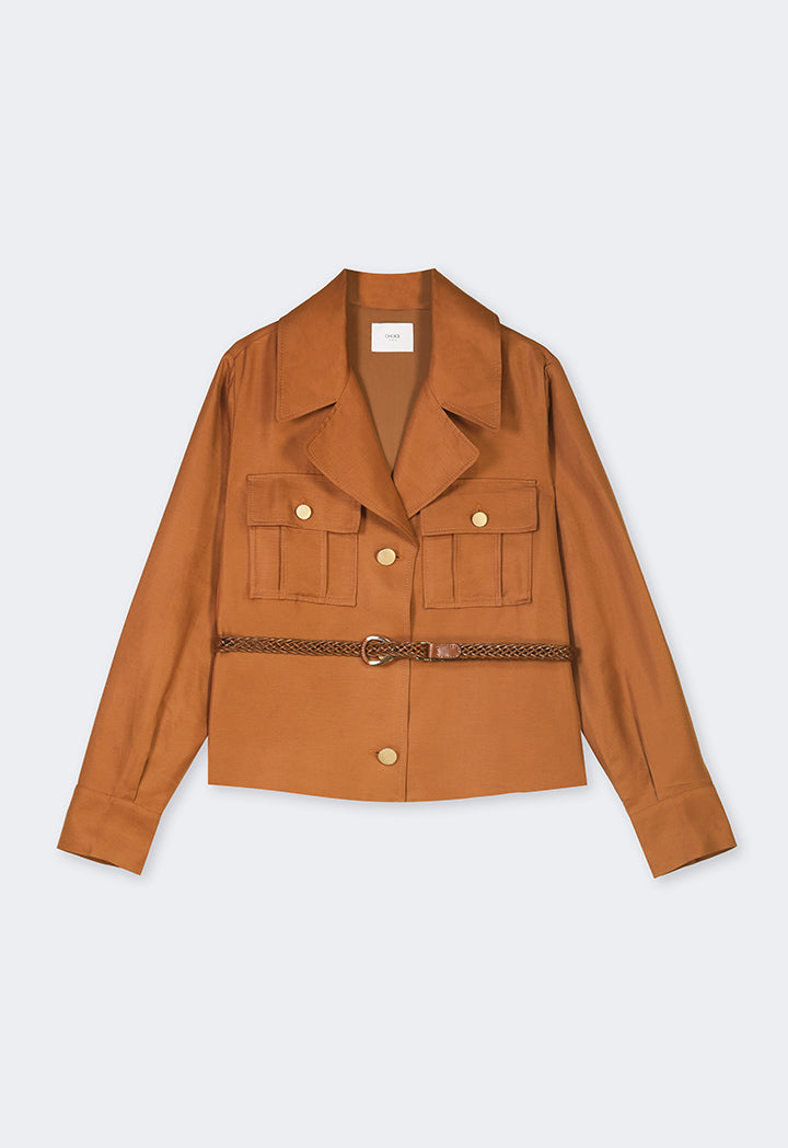 Choice Double Breasted Notched Collar Solid Jacket Caramel