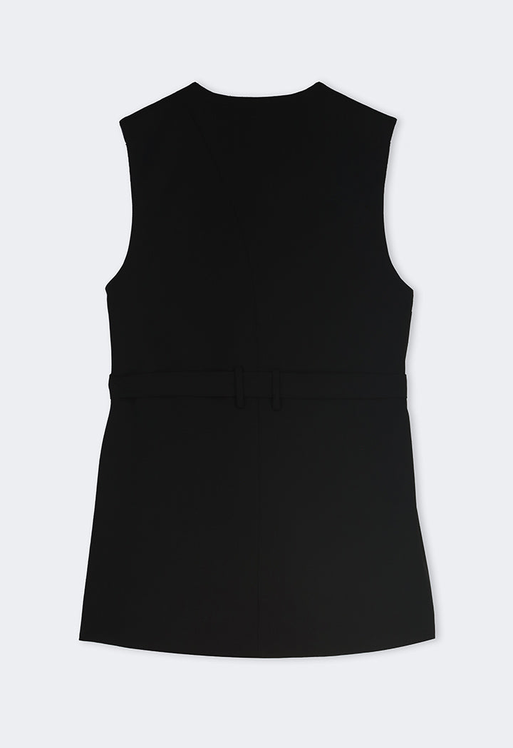 Choice Sleeveless Belted Basic Gilet Black