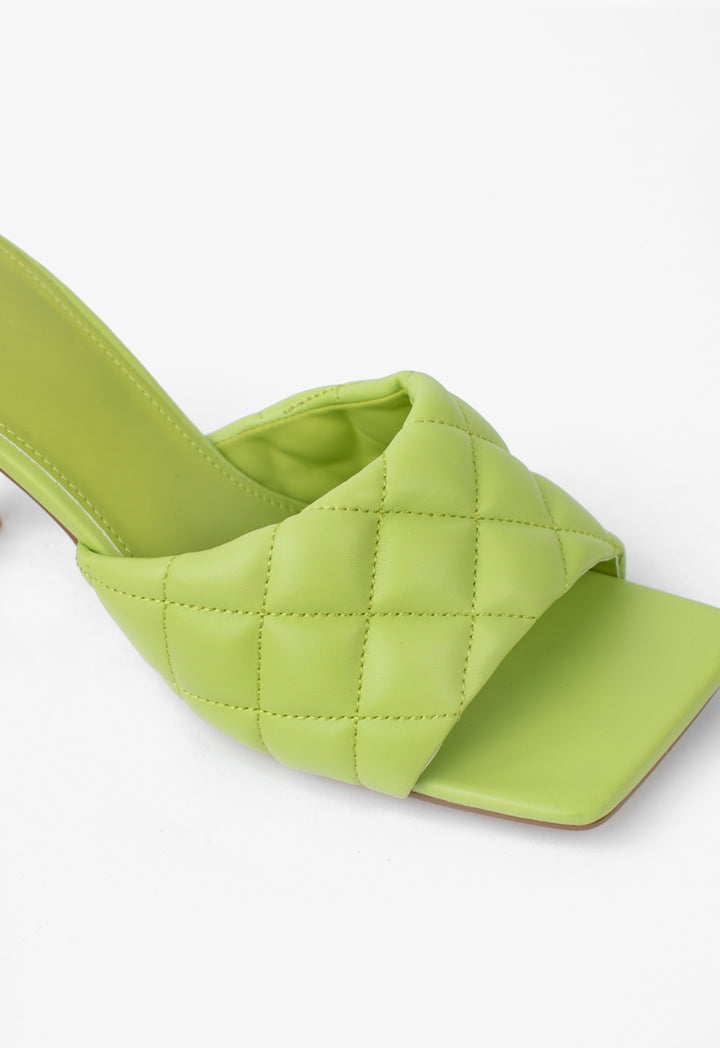 Choice Solid Quilted Heeled Sandals Lime