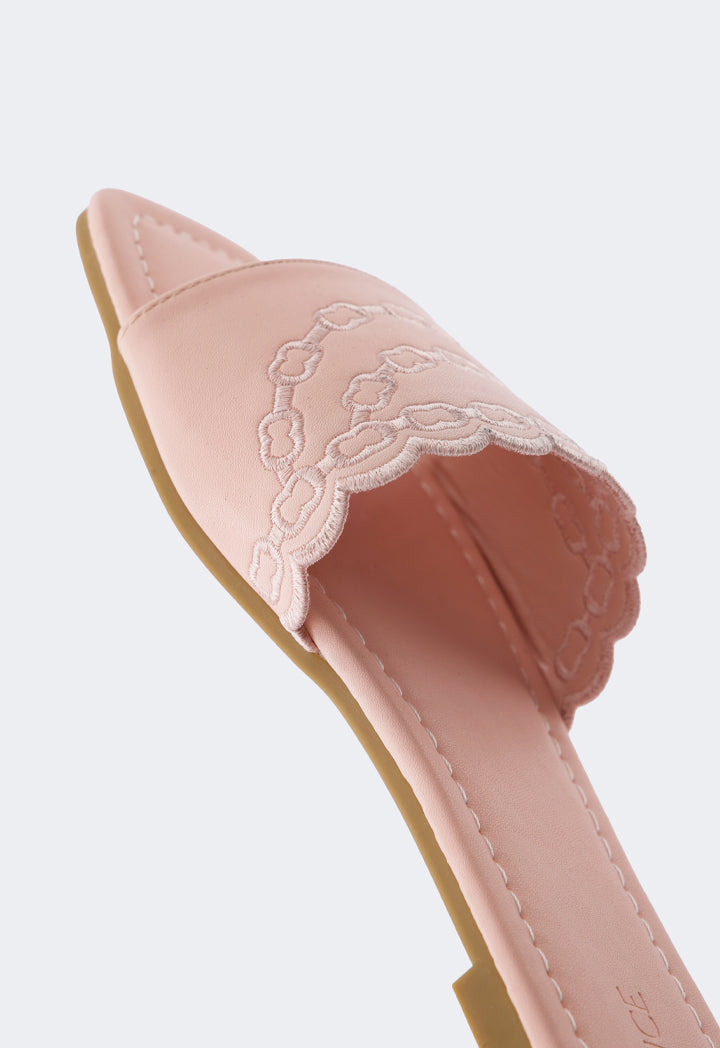 Choice Embroidered Pu Leather Flats Pink