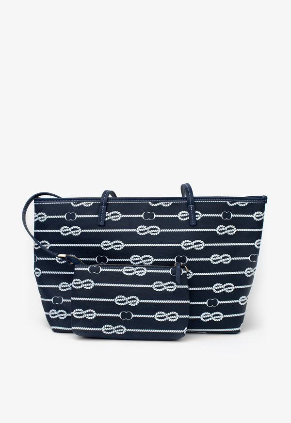 Choice Knot Pattern Printed Tote Bag Navy