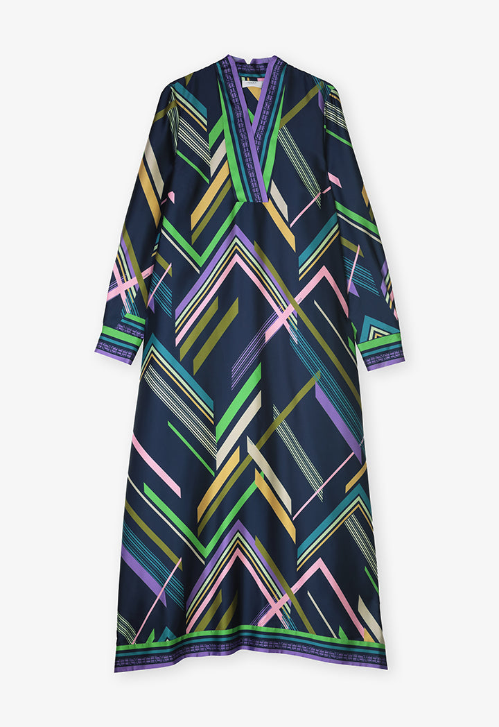 Choice Long Sleeve Printed Maxi Dress Multi Color