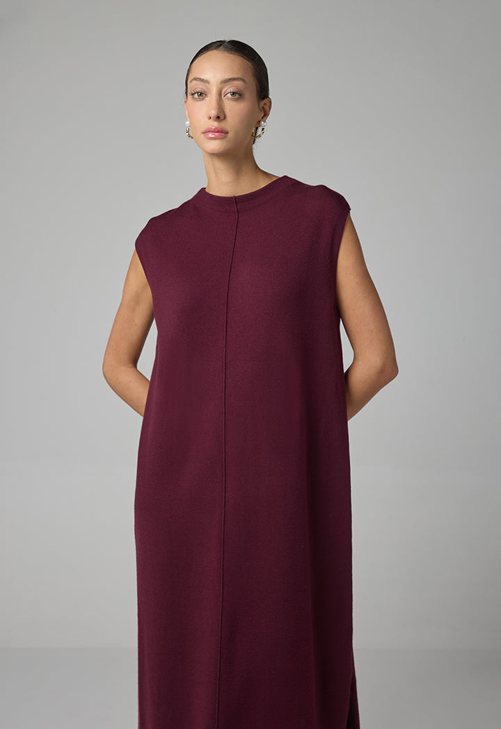 Choice Sleeveless Knitted Maxi Dress Burgundy