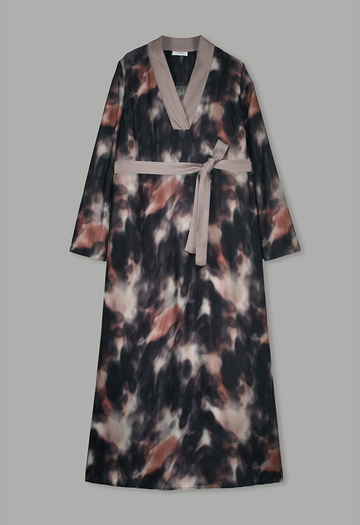 Choice Flared Printed Belted Dress  Multi Color