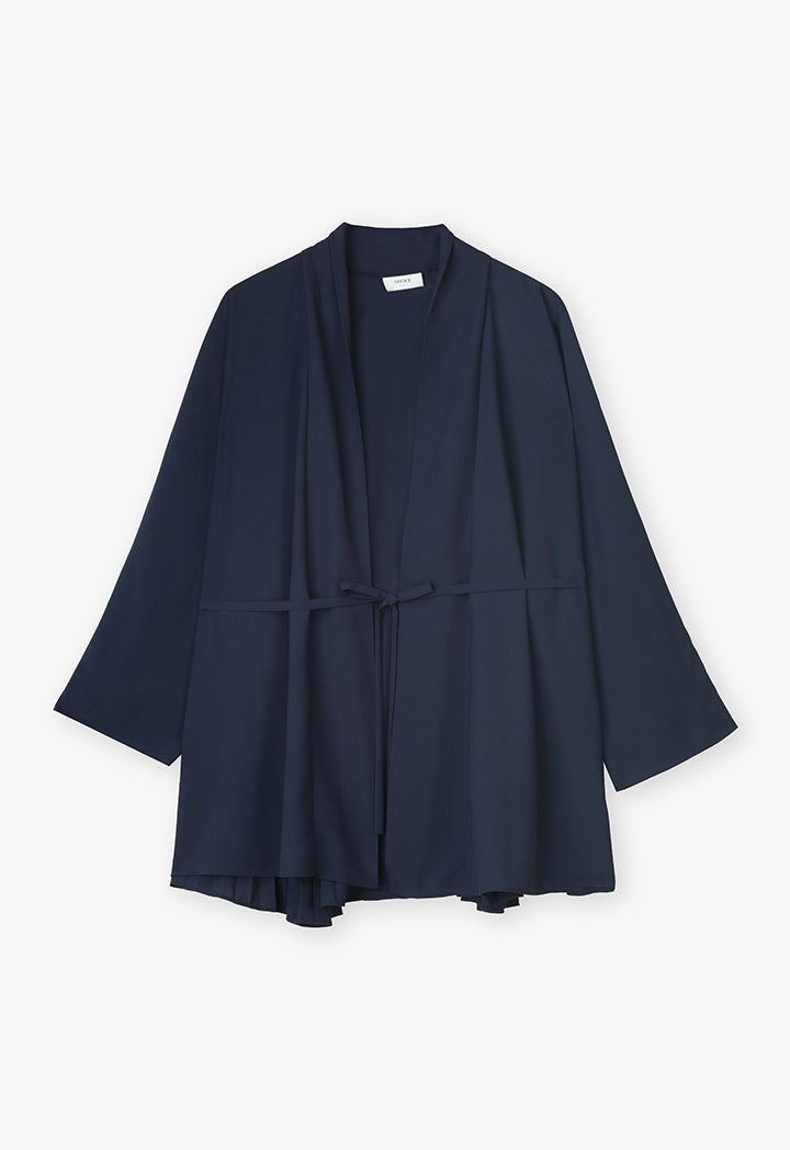 Choice Solid Long Sleeve Pleated Cardigan Set (2 Pcs) Navy