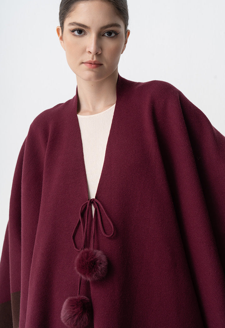 Choice Two Toned Asymmetrical Poncho Burgundy