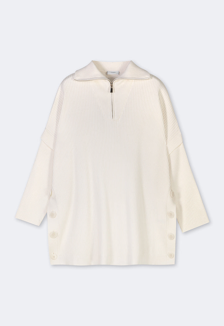 Choice Button Embellished Ribbed Sweater Cream