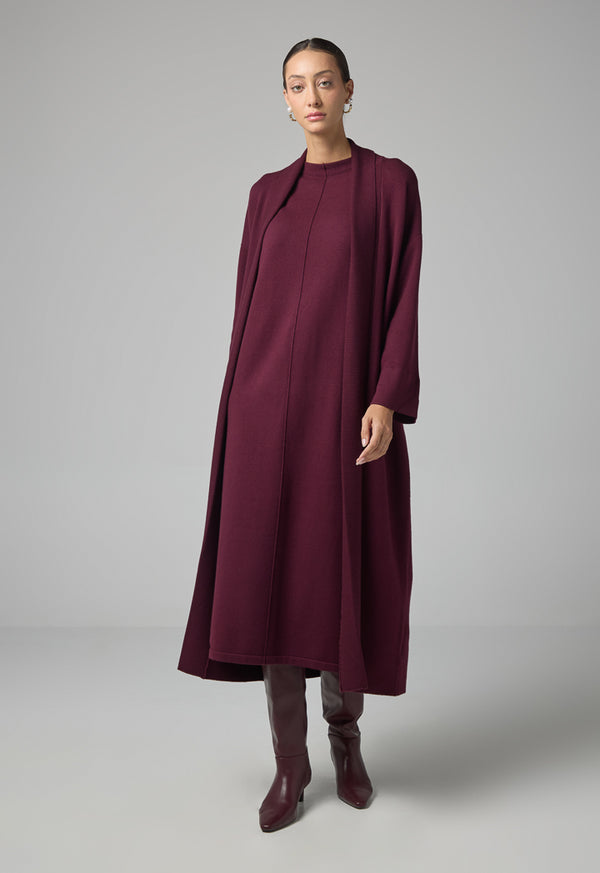 Choice Solid Drop Shoulder Knitted Winter Abaya Burgundy