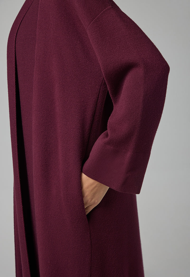 Choice Solid Drop Shoulder Knitted Winter Abaya Burgundy