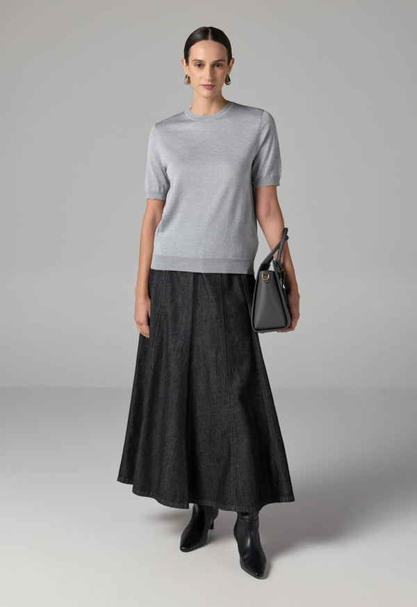 Choice Short Sleeves Knitted Lurex Top Grey