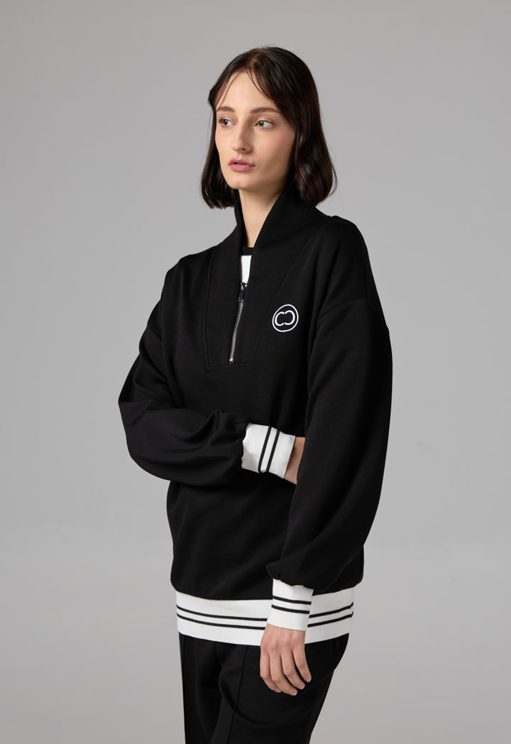 Choice Long Sleeve Contrast Blouse Black