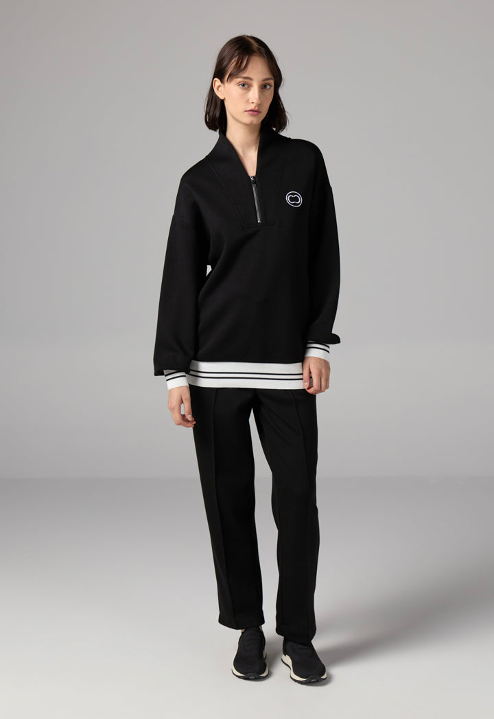 Choice Long Sleeve Contrast Blouse Black