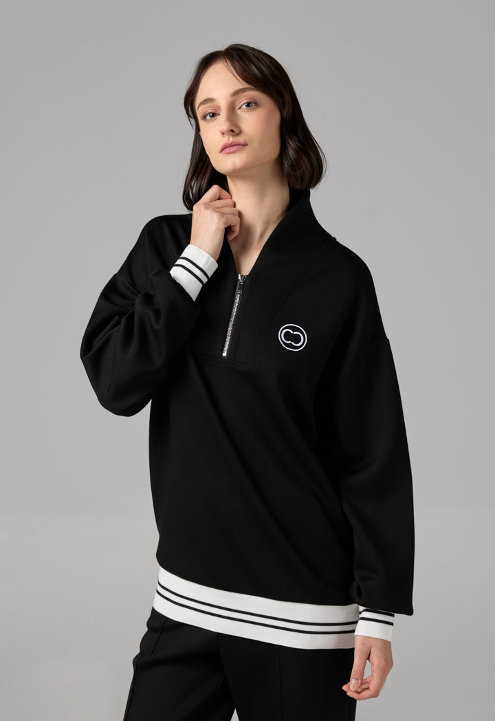 Choice Long Sleeve Contrast Blouse Black