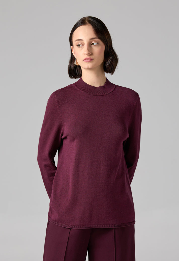 Choice Basic Long Sleeve Knitted Sweater Burgundy