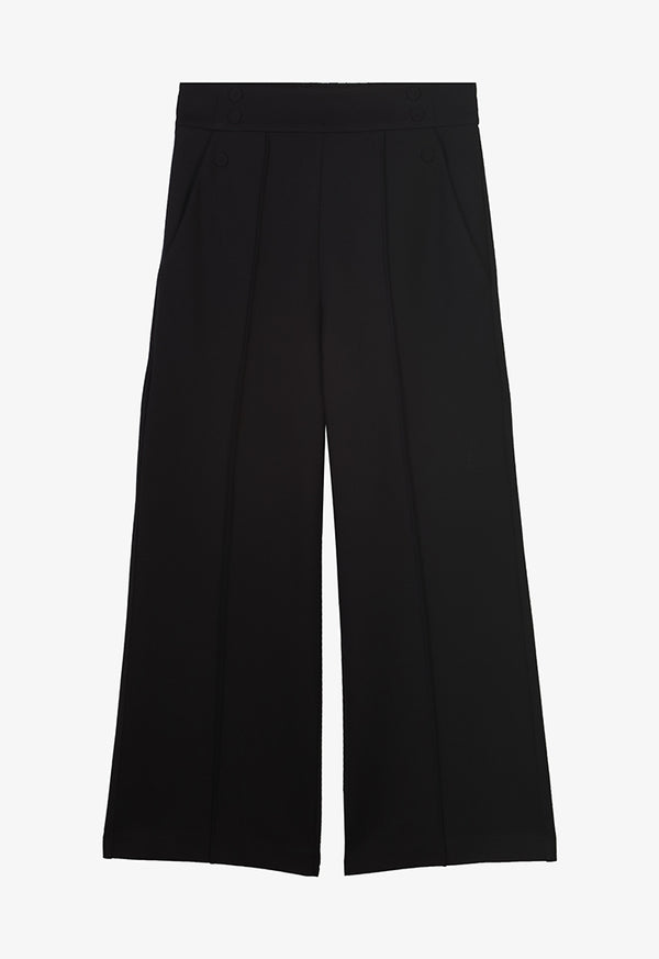 Choice Wide Leg Solid Trousers Black