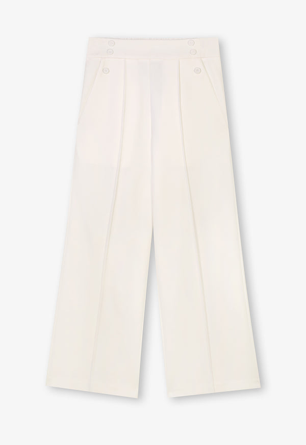 Choice Wide Leg Solid Trousers Off White