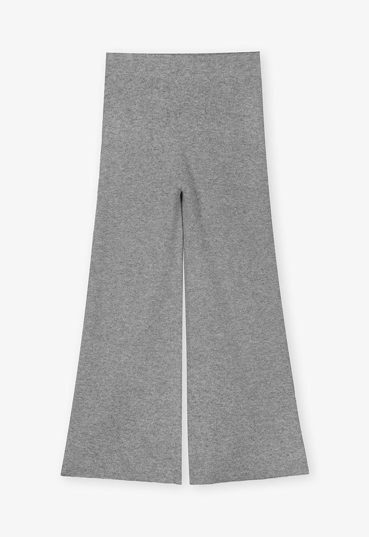 Choice Solid Straight Legs Knitted Trousers Grey Melange