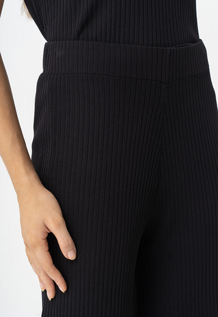 Choice Knitted Solid Straight Leg Trousers Black
